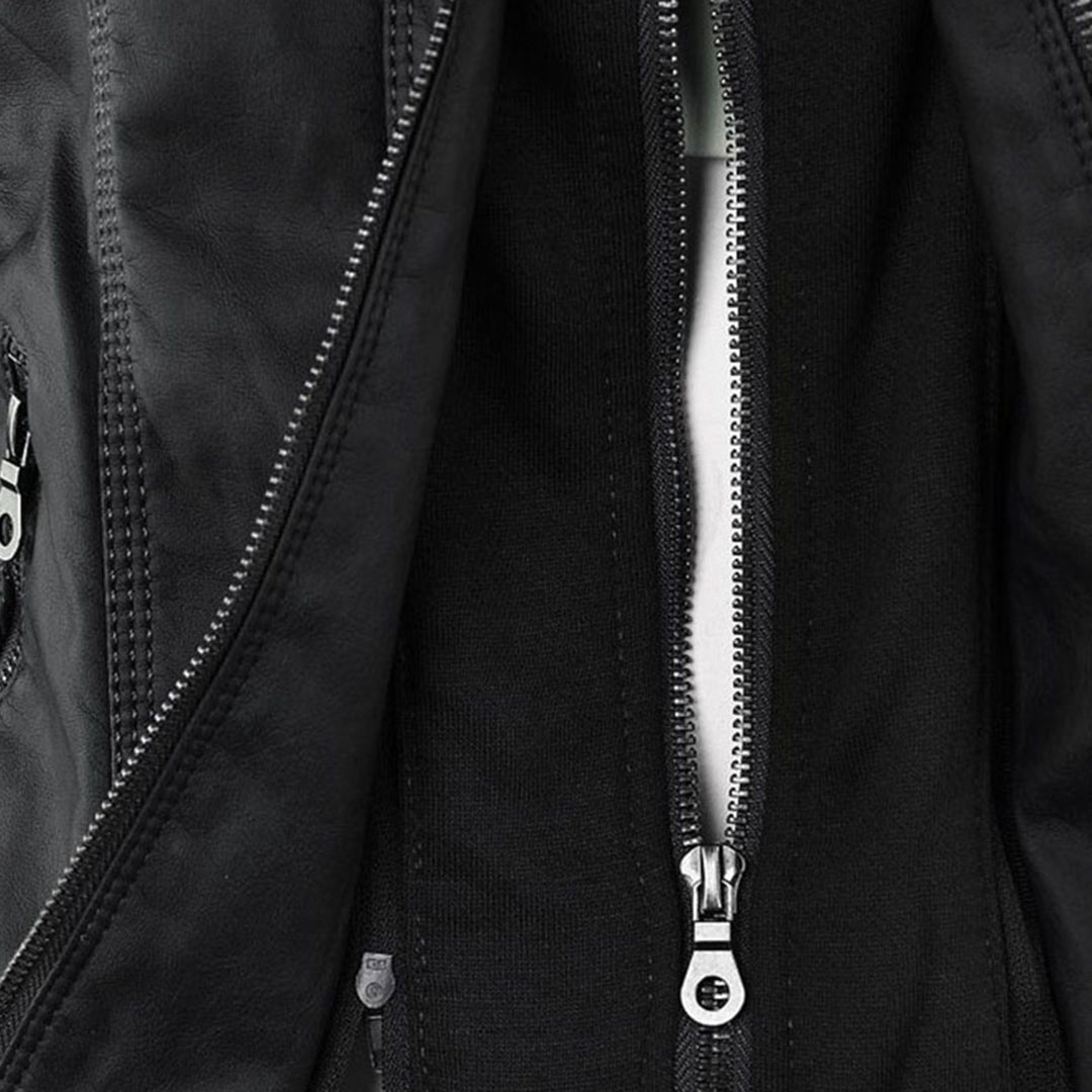 Vegan Leather Women's Jacket with Removable Hood and Thermal Lining