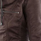 Vegan Leather Women's Jacket with Removable Hood and Thermal Lining