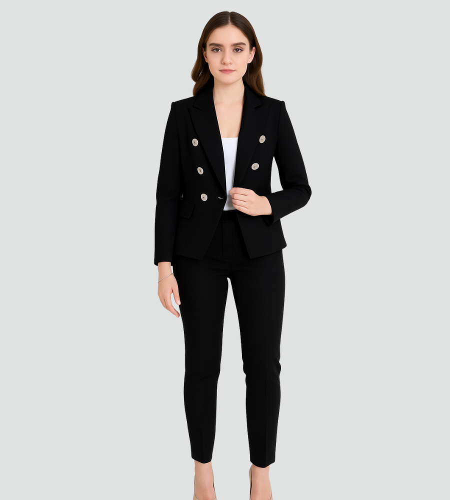 Elegant Women's Double-Breasted Blazer and Pants Suit Set