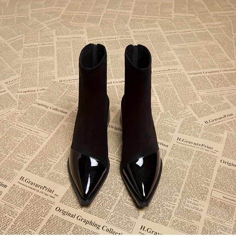 Elegant Pointed Toe Ankle Boots for Women with Sturdy Block Heel and Zipper Closure