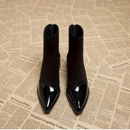 Elegant Pointed Toe Ankle Boots for Women with Sturdy Block Heel and Zipper Closure