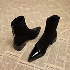 Elegant Pointed Toe Ankle Boots for Women with Sturdy Block Heel and Zipper Closure