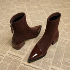 Elegant Pointed Toe Ankle Boots for Women with Sturdy Block Heel and Zipper Closure