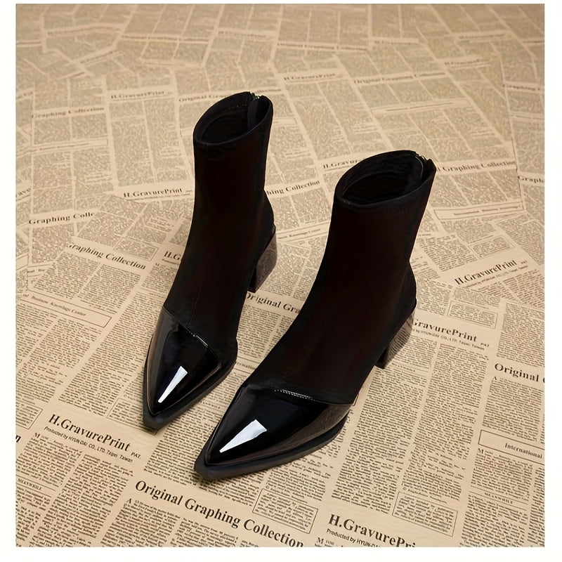 Elegant Pointed Toe Ankle Boots for Women with Sturdy Block Heel and Zipper Closure
