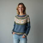 Wide Neck Long Sleeve Jumper with Patterned Detailing