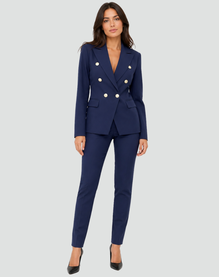Elegant Women's Double-Breasted Blazer and Pants Suit Set