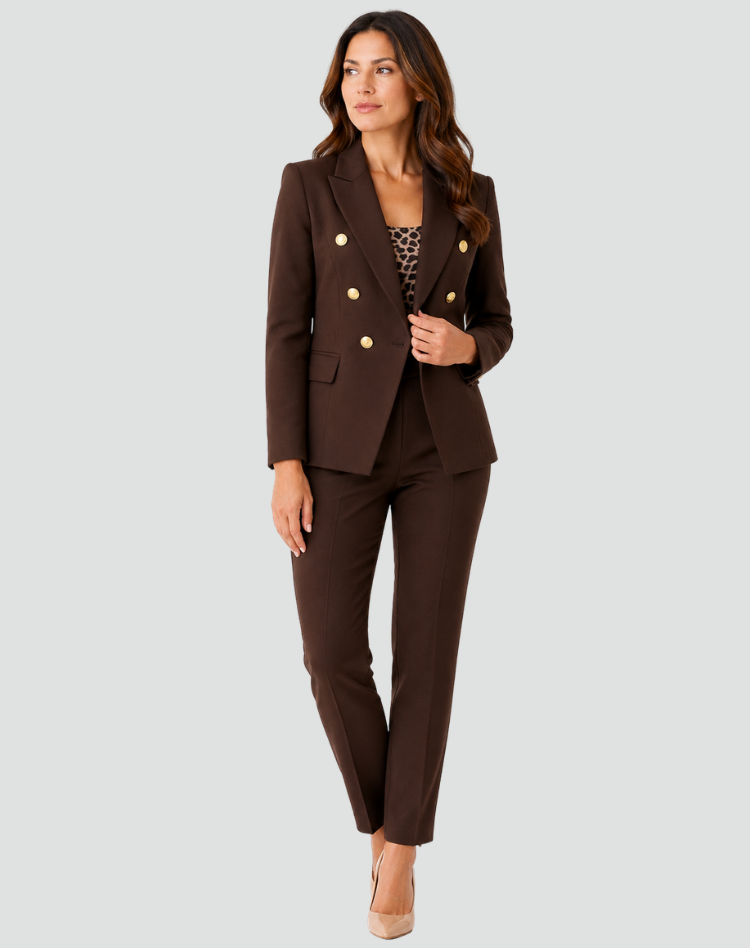 Elegant Women's Double-Breasted Blazer and Pants Suit Set