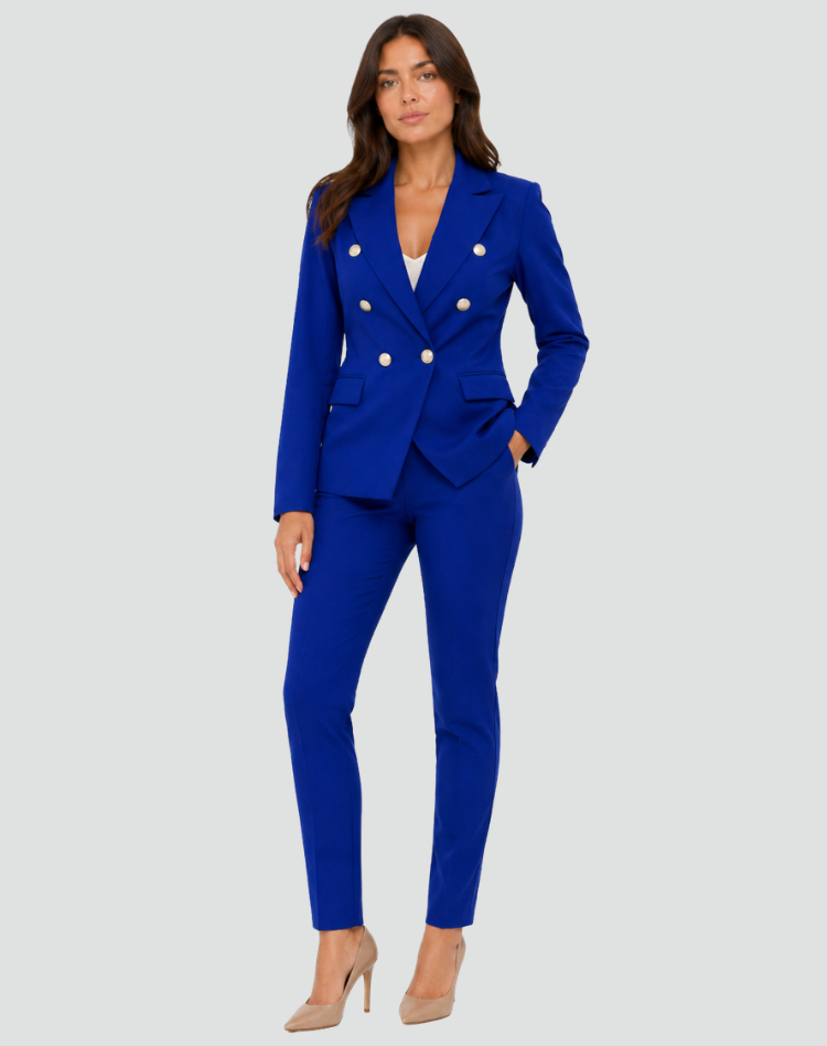Elegant Women's Double-Breasted Blazer and Pants Suit Set