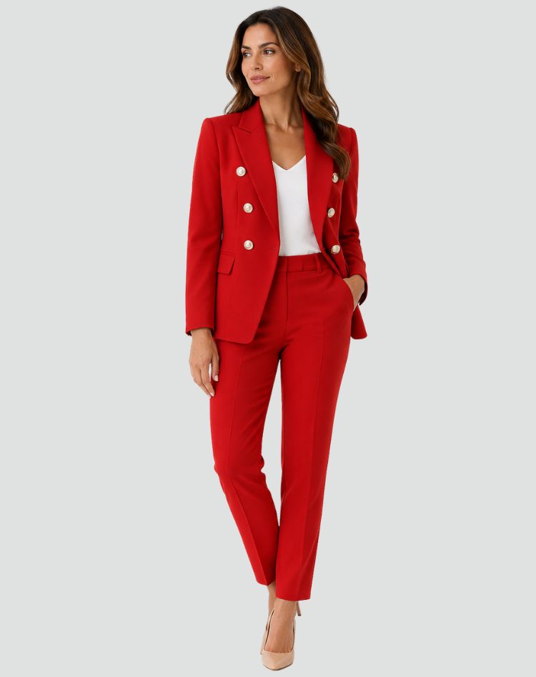 Elegant Women's Double-Breasted Blazer and Pants Suit Set
