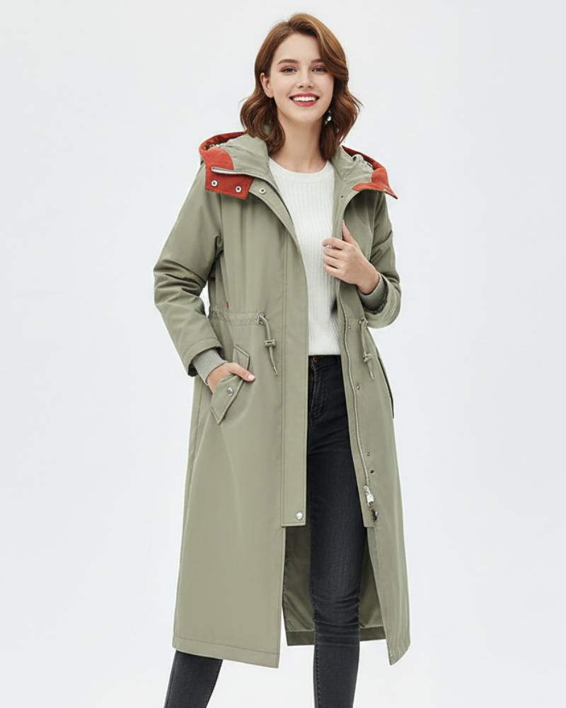 Women's Long Waterproof Coat with Removable Lining and All-Season Hood