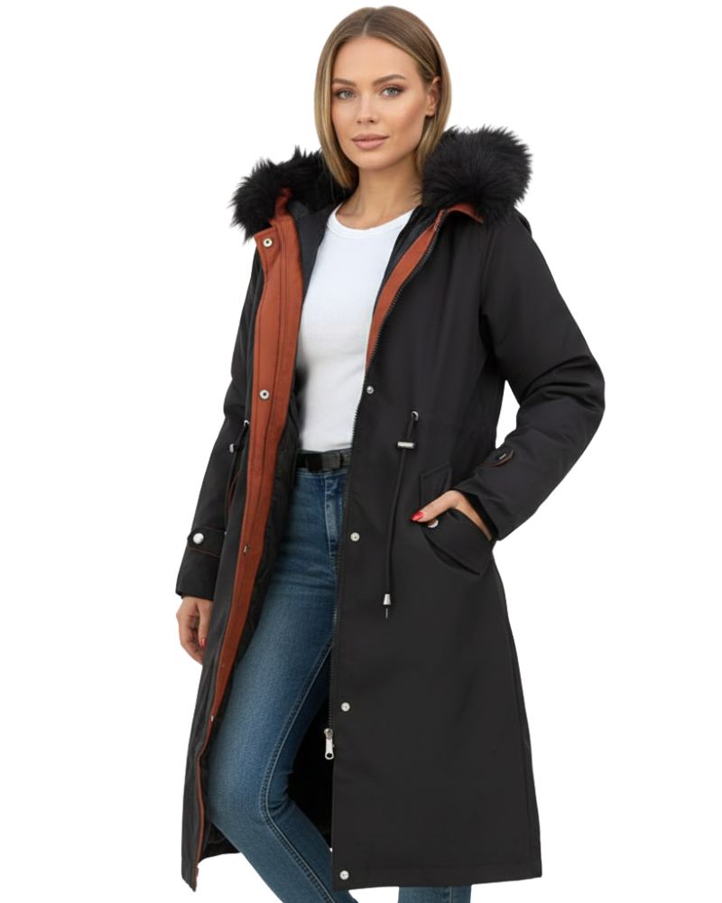 Women's Long Waterproof Coat with Removable Lining and All-Season Hood
