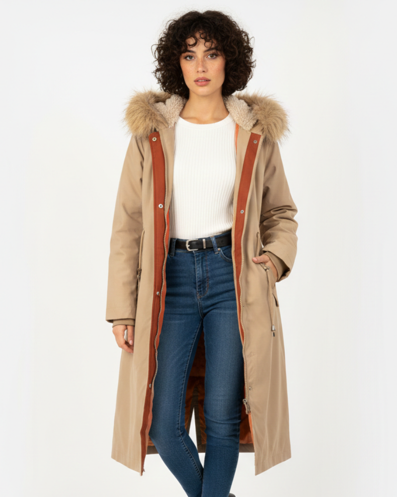 Women's Long Waterproof Coat with Removable Lining and All-Season Hood