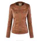 Vegan Leather Women's Jacket with Removable Hood and Thermal Lining