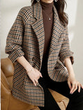 Women's Blazer with Houndstooth Pattern and Open Front