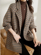 Women's Blazer with Houndstooth Pattern and Open Front