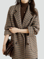 Oversized Checkered Wool Coat for Women with Double-Breasted Closure and Wide Lapels
