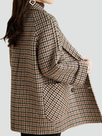 Oversized Checkered Wool Coat for Women with Double-Breasted Closure and Wide Lapels