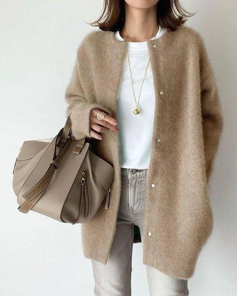 Oversized Soft Knit Cardigan with Snap Button Front Closure