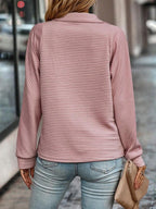 Ribbed Half Zip Sweatshirt with Oversized Fit and Stand Collar