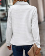 Ribbed Half Zip Sweatshirt with Oversized Fit and Stand Collar