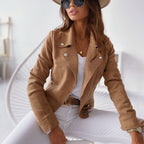 Women's Moto Jacket with Lapel Collar and Asymmetrical Zip Closure