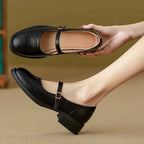 Mary Jane Shoes for Women Round Toe Adjustable Strap Low Block Heel