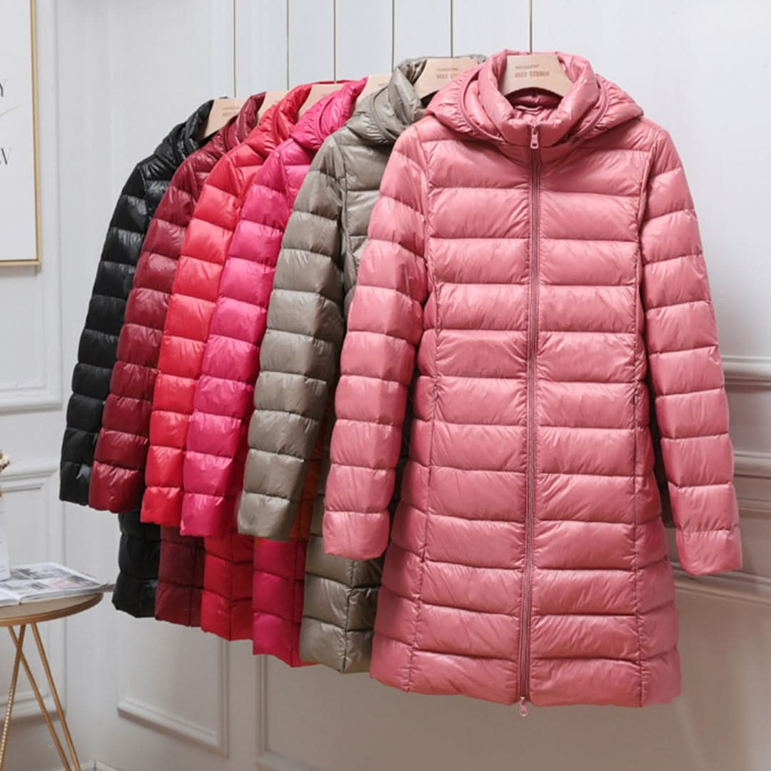 Women's Ultralight Down Jacket with Detachable Hood and Weather Protection
