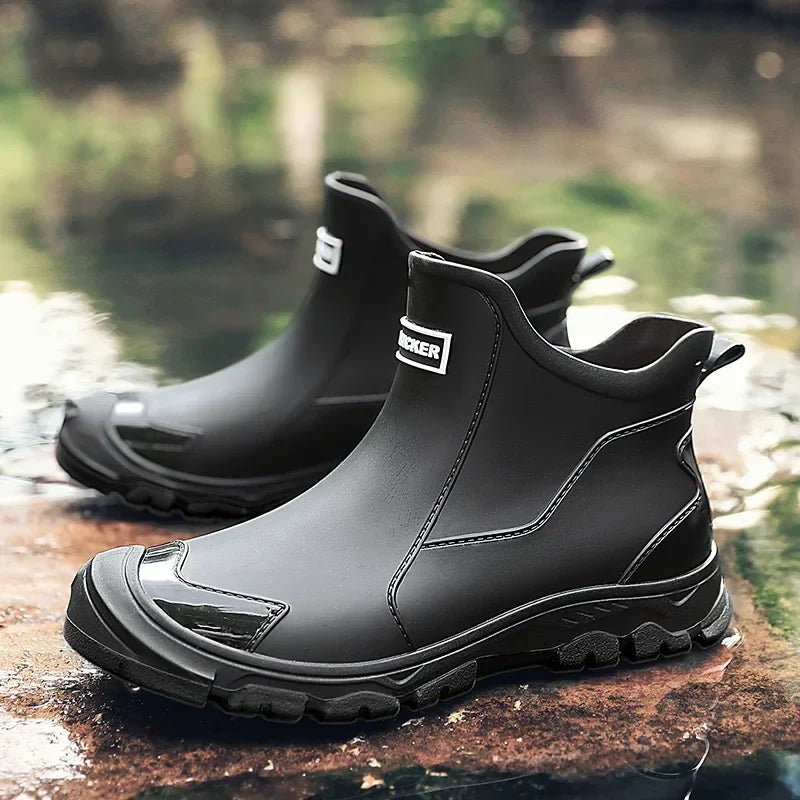 Women's Rain Boots with Elastic Side Panels and Lug Sole