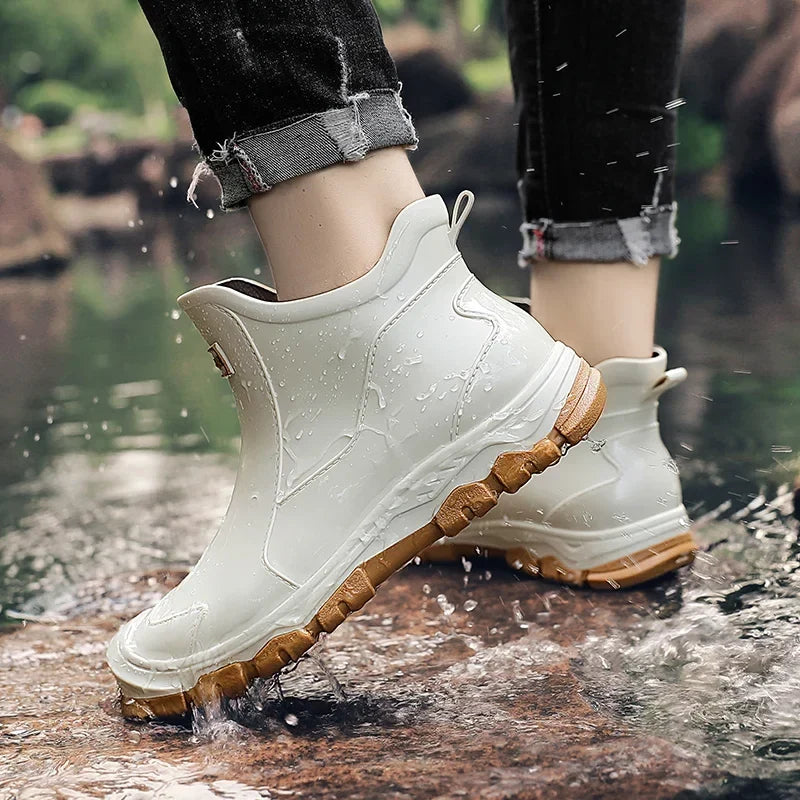 Women's Rain Boots with Elastic Side Panels and Lug Sole