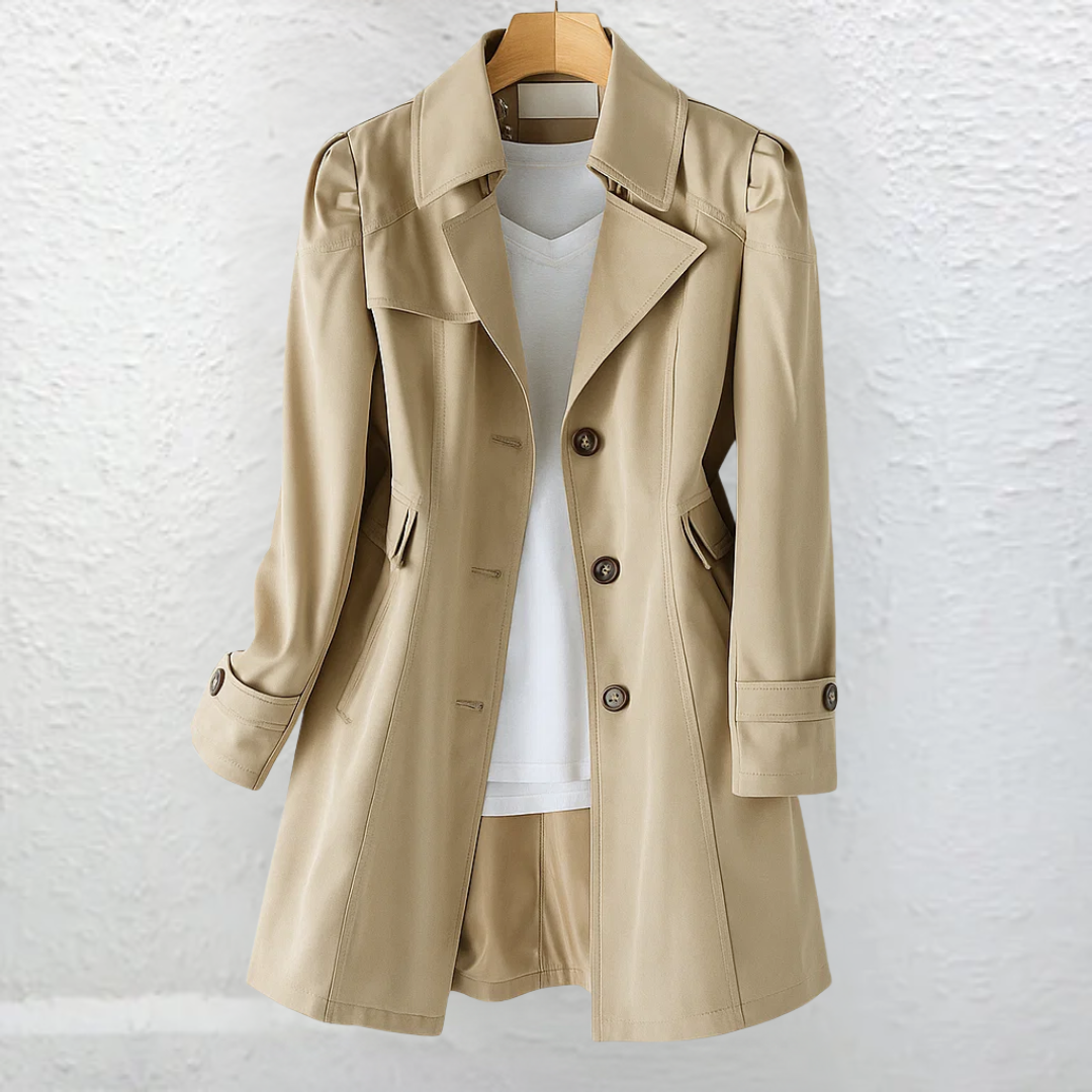 Knee-Length Women's Double-Breasted Trench Coat with Belt