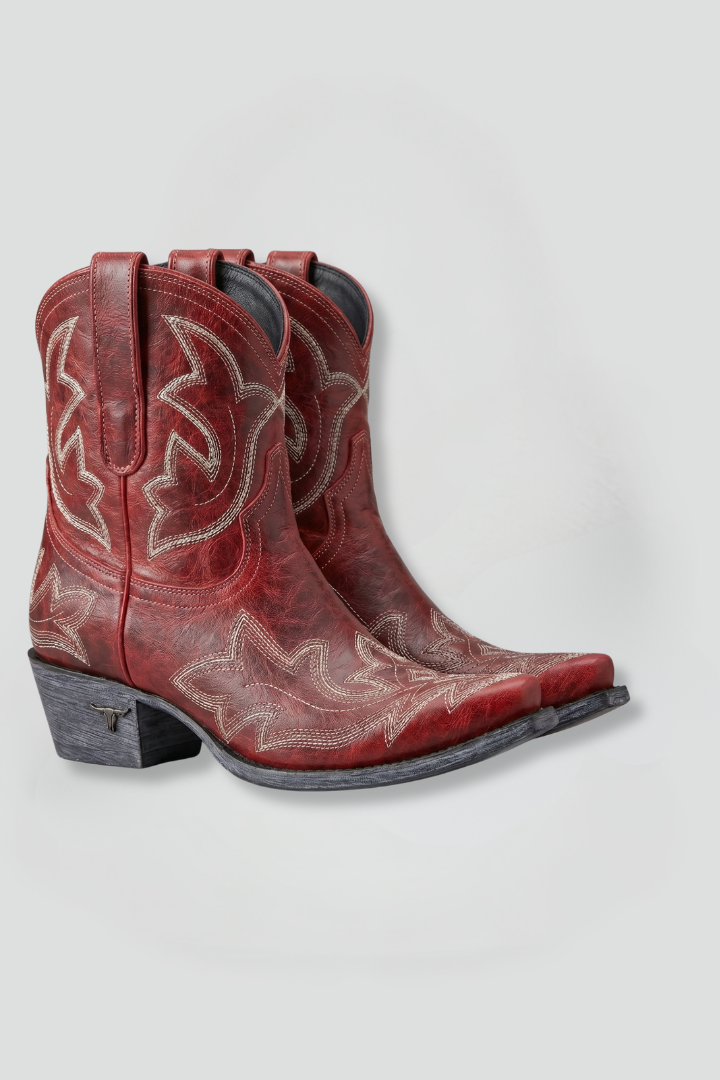 Western-Inspired Leather Mid-Calf Boots with Embroidered Detailing for Year-Round Style