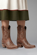 Western-Inspired Leather Mid-Calf Boots with Embroidered Detailing for Year-Round Style