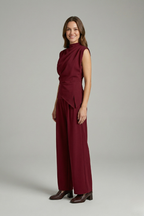 Women’s Two-Piece Set with Sleeveless Round Neck Top and Straight Leg Trousers