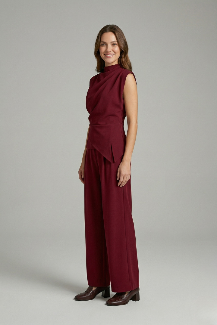 Women’s Two-Piece Set with Sleeveless Round Neck Top and Straight Leg Trousers