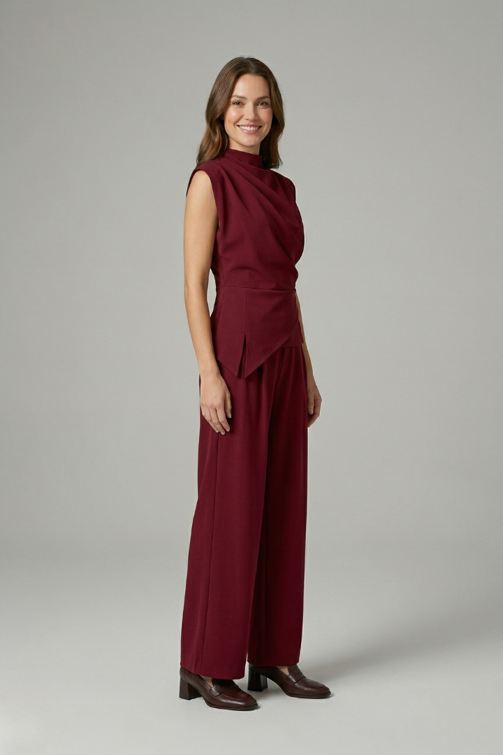 Women’s Two-Piece Set with Sleeveless Round Neck Top and Straight Leg Trousers