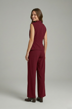 Women’s Two-Piece Set with Sleeveless Round Neck Top and Straight Leg Trousers