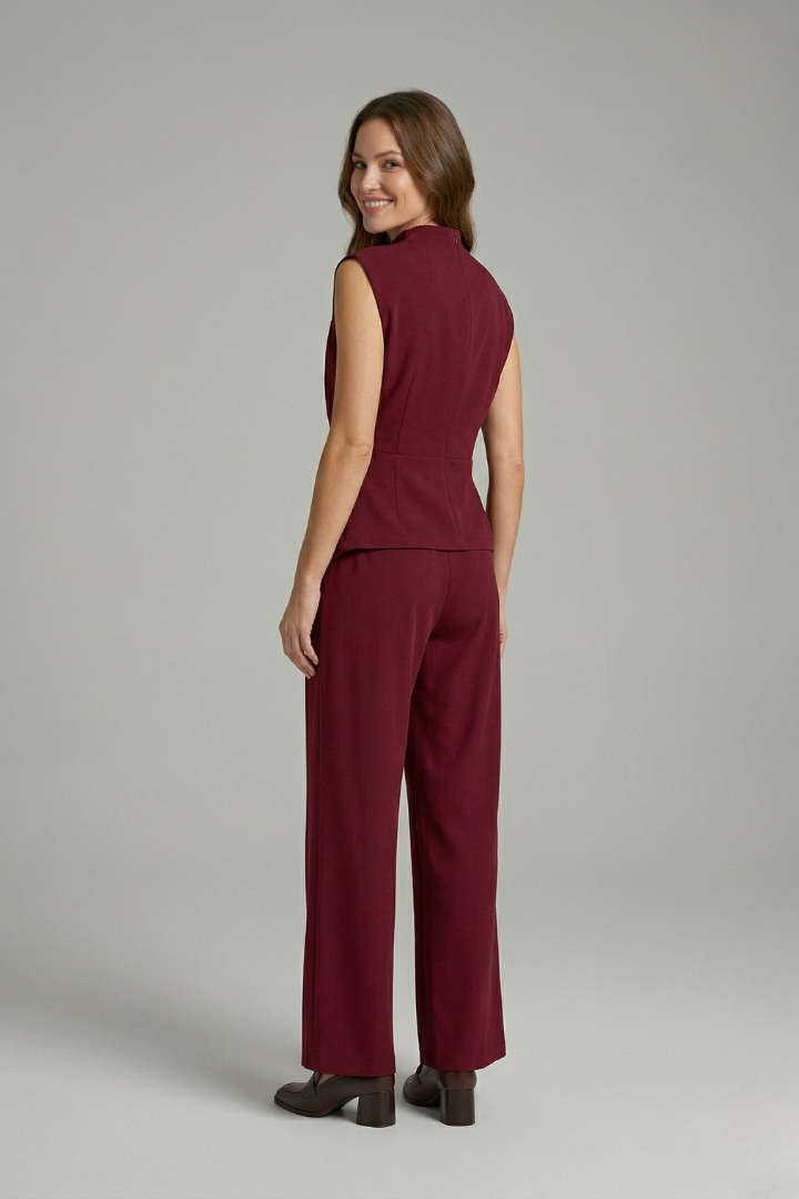 Women’s Two-Piece Set with Sleeveless Round Neck Top and Straight Leg Trousers
