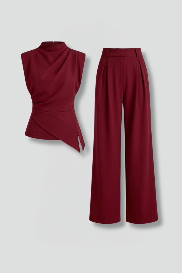 Women’s Two-Piece Set with Sleeveless Round Neck Top and Straight Leg Trousers