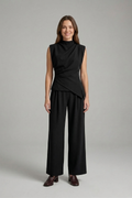 Women’s Two-Piece Set with Sleeveless Round Neck Top and Straight Leg Trousers