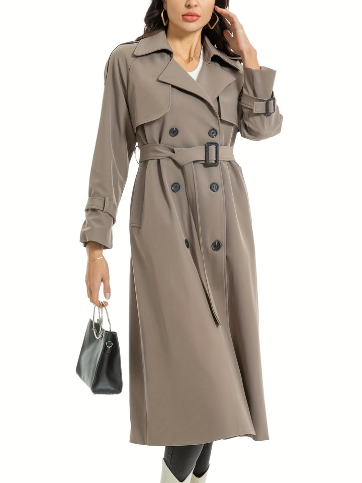 Women's Classic Double Breasted Long Trench Coat with Belt and Pockets