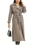 Women's Classic Double Breasted Long Trench Coat with Belt and Pockets
