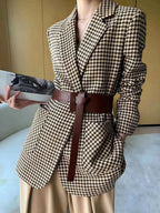 Houndstooth Blazer with Belt for Women