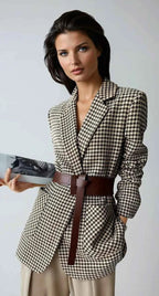 Houndstooth Blazer with Belt for Women