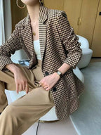 Houndstooth Blazer with Belt for Women