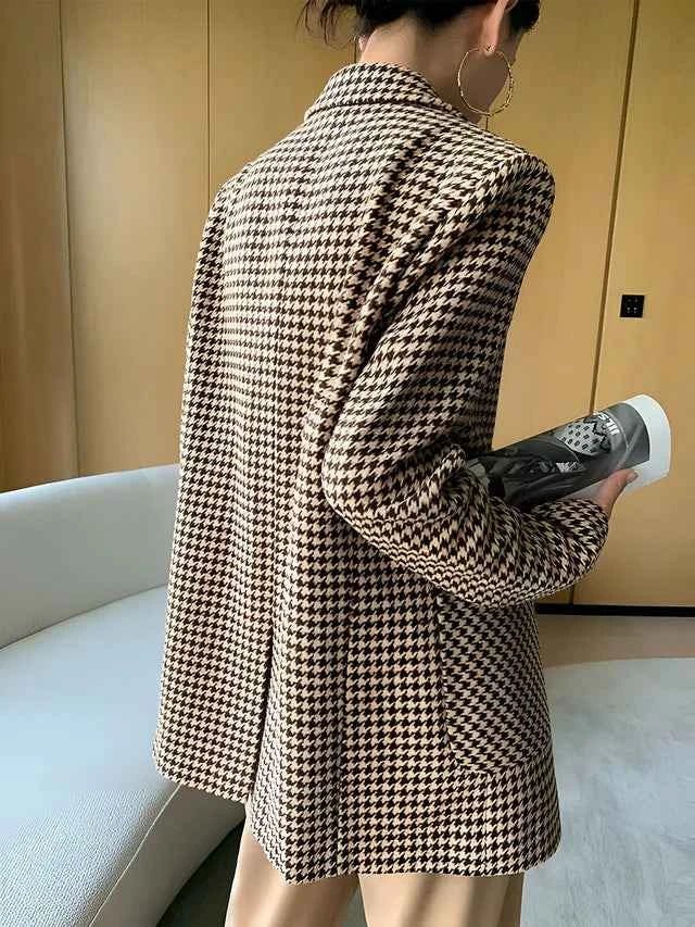 Houndstooth Blazer with Belt for Women