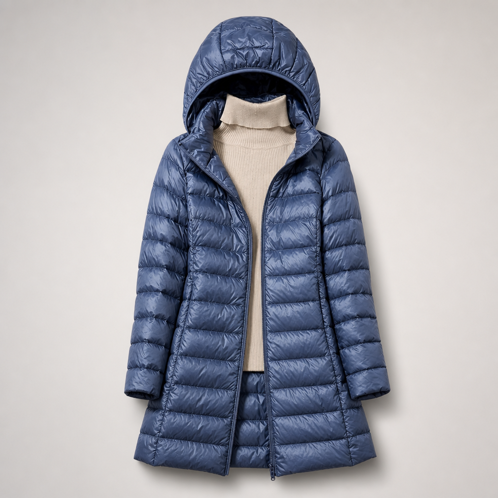 Women's Ultralight Down Jacket with Detachable Hood and Weather Protection