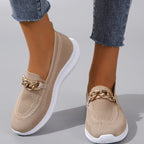Knit Slip-On Loafers with Gold Chain Detail for Women