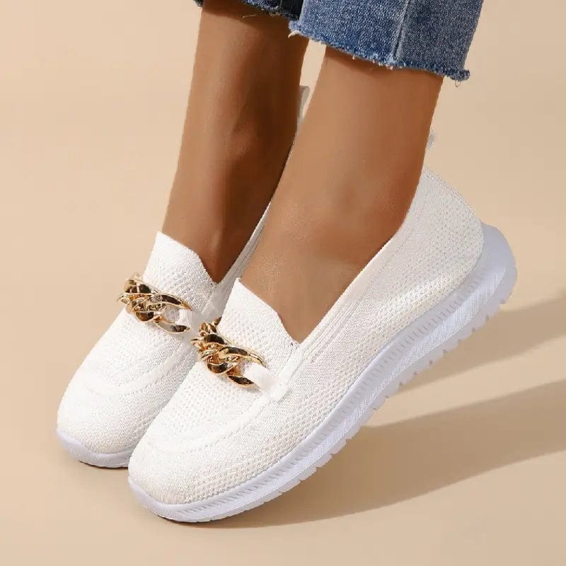 Knit Slip-On Loafers with Gold Chain Detail for Women