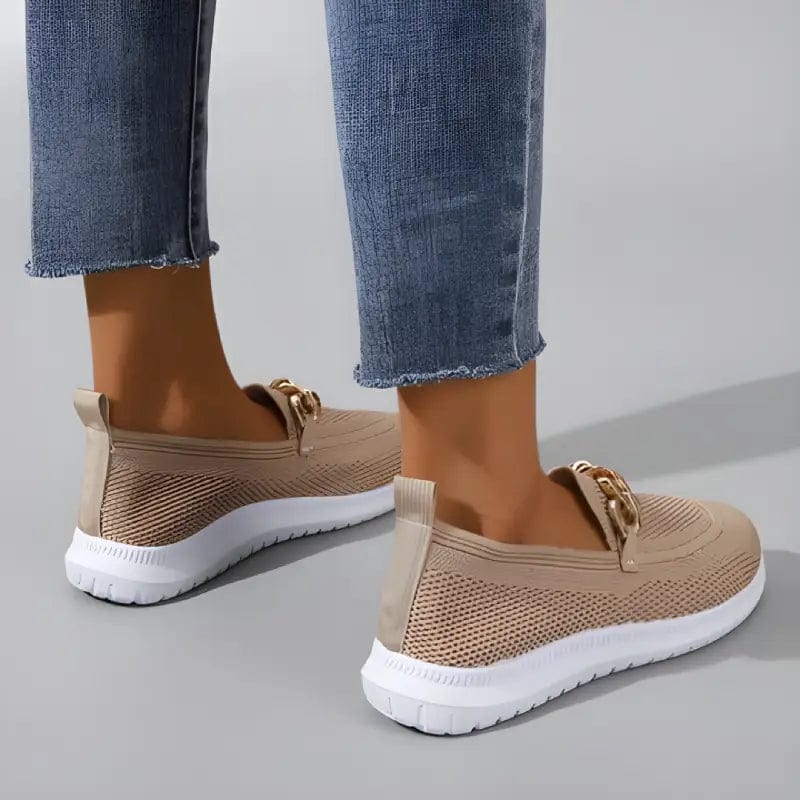 Knit Slip-On Loafers with Gold Chain Detail for Women