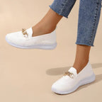 Knit Slip-On Loafers with Gold Chain Detail for Women